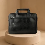کیف اداری چرم طبیعی (طرح کروکو - رنگ مشکی)