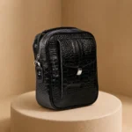 کیف دوشی و دستی مردانه چرم طبیعی (طرح کروکو - رنگ مشکی)