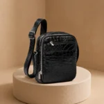 کیف دوشی چرم طبیعی (طرح کروکو - رنگ مشکی)
