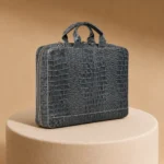 کیف اداری چرم طبیعی  (طرح کروکو - رنگ طوسی)