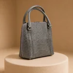 کیف دستی زنانه چرم طبیعی (طرح لیزارد - رنگ طوسی)